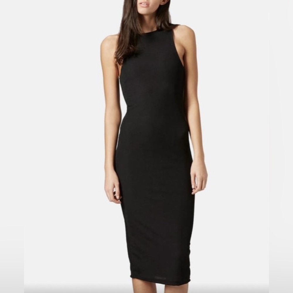 Topshop midi ribbed black dress